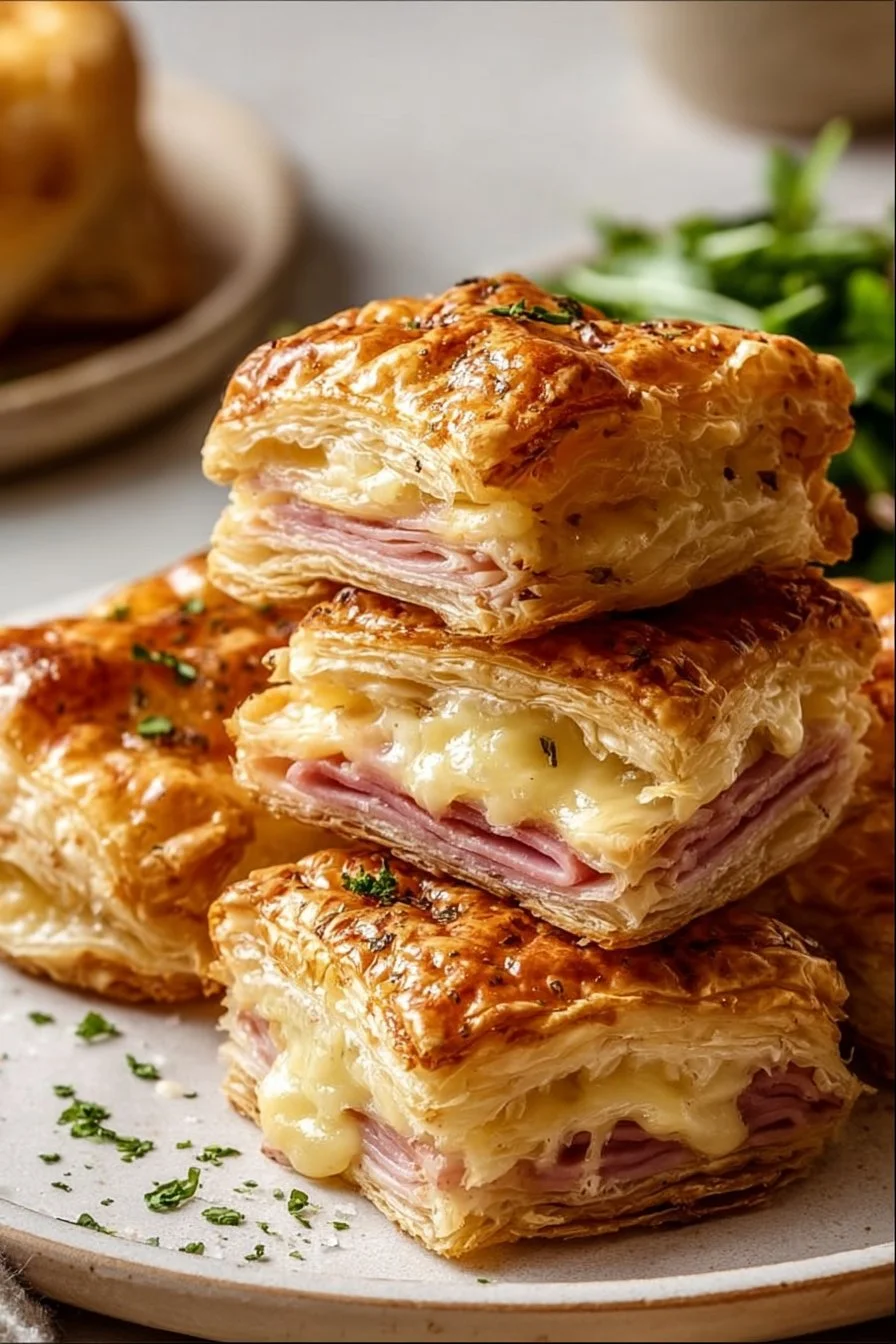 Crispy Ham & Cheese Puff Pastry Stacks