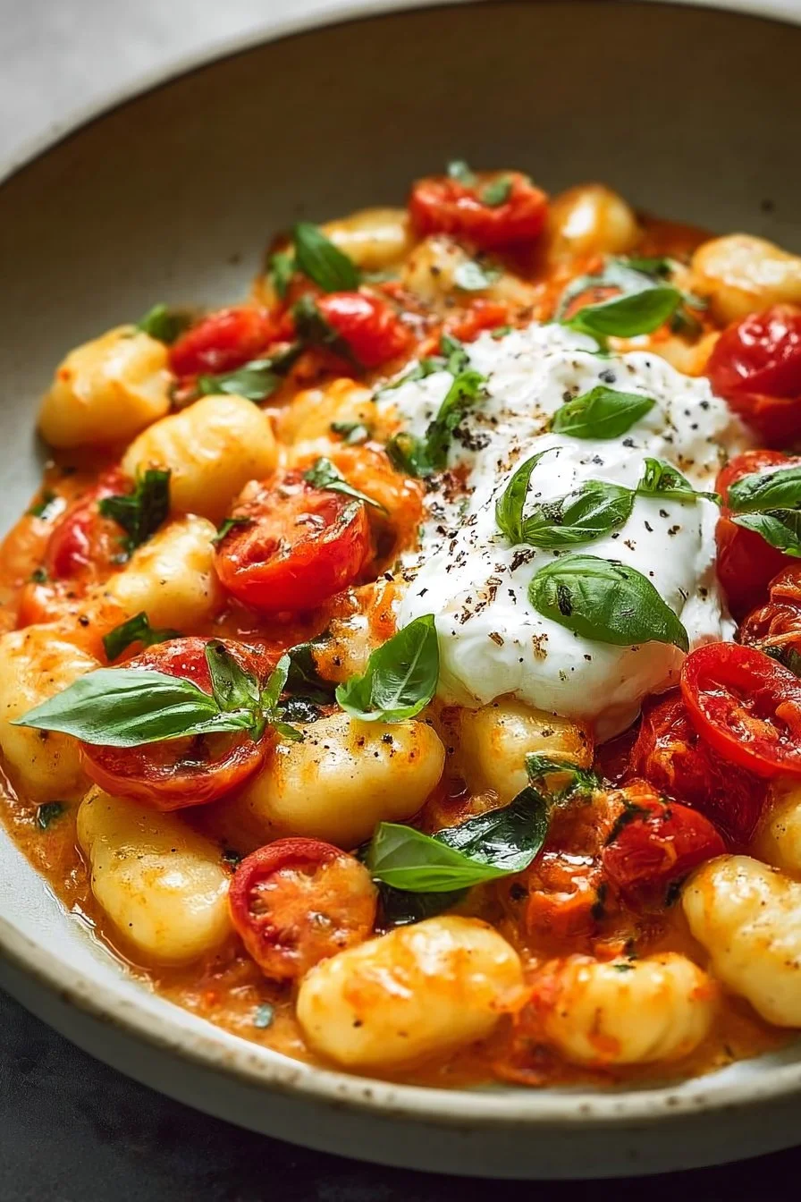 Burrata gnocchi with basil and tomato