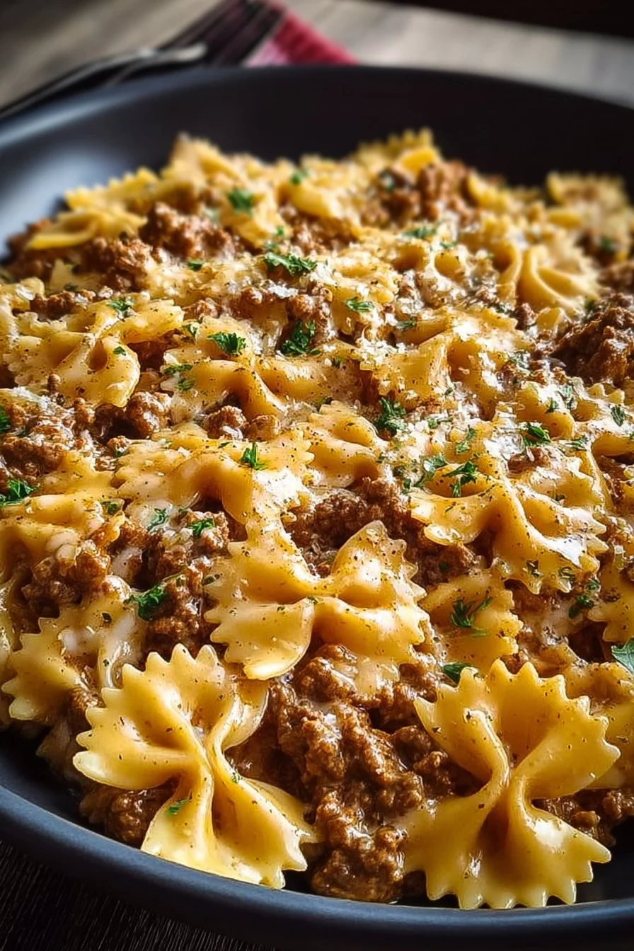 Cajun Cream Cheese Alfredo Bowties with Spiced Ground Beef