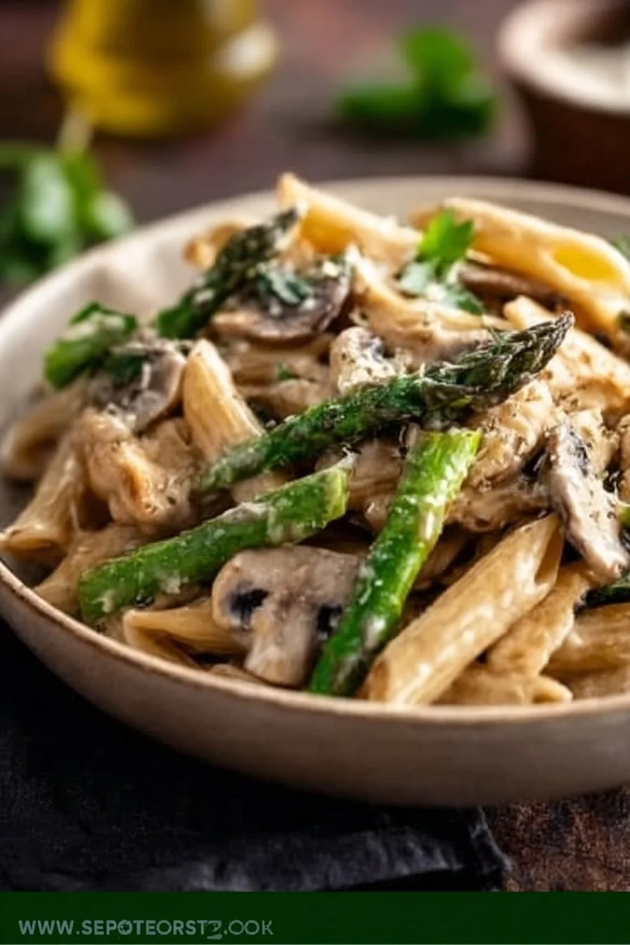 Creamy Mushroom & Asparagus Chicken Penne