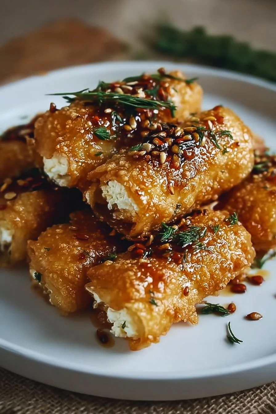 Oven-Fried Feta Rolls with Chili Honey