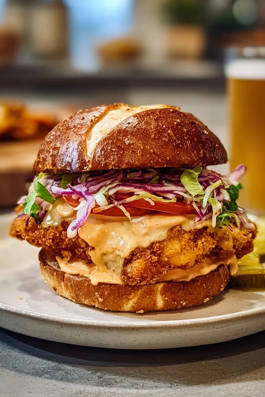 Spicy Pretzel Chicken Sandwich with Chipotle Mayo
