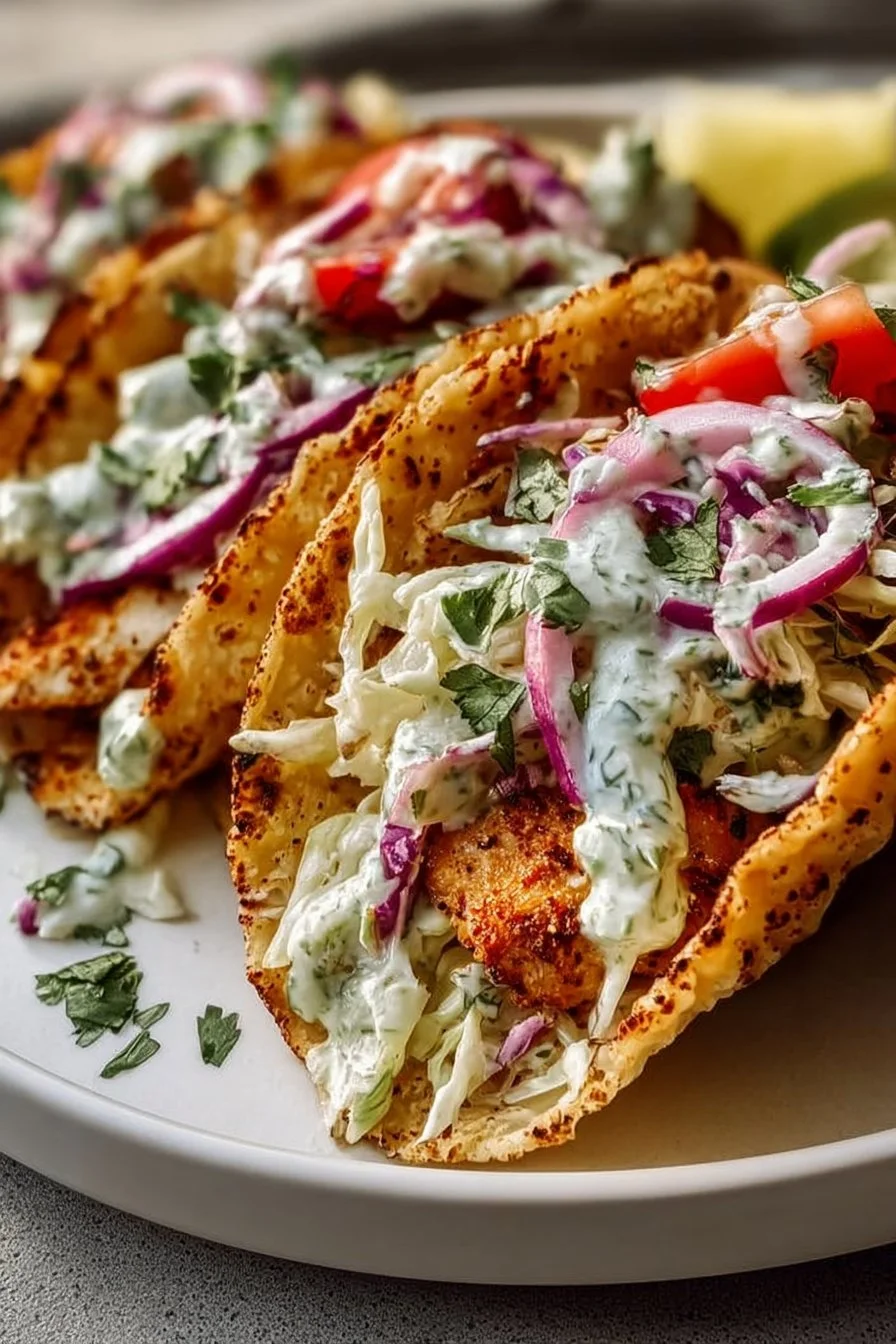 Dill pickle ranch smash chicken tacos