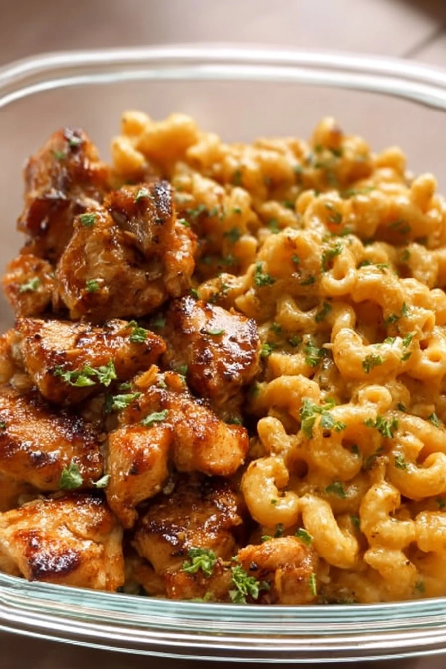 Honey Garlic Chicken with Cheesy Mac