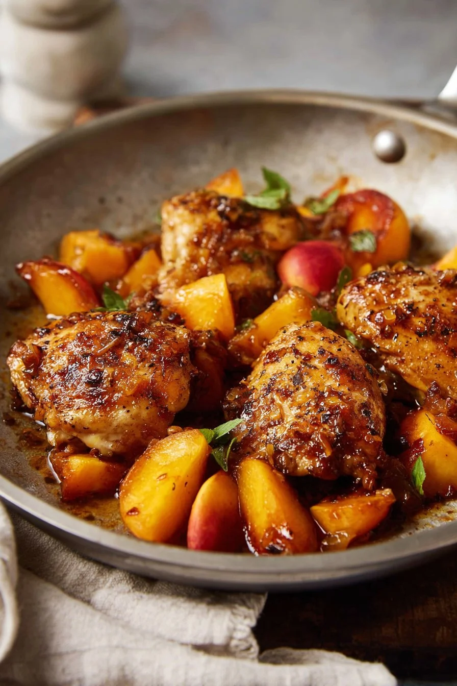 Sweet and Savory Chicken and Peaches in One Pan