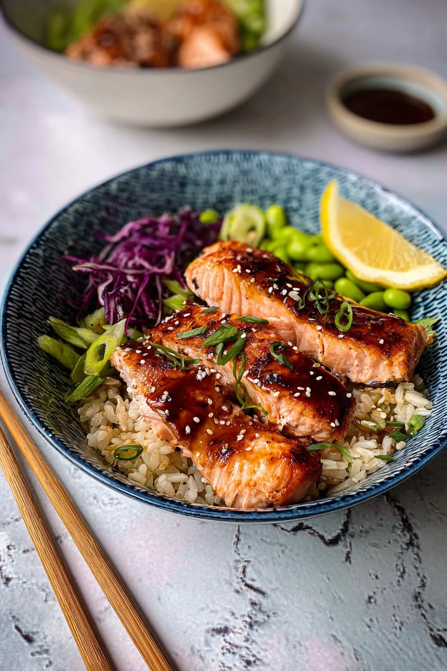 Grilled Honey Soy Salmon Rice Bowls