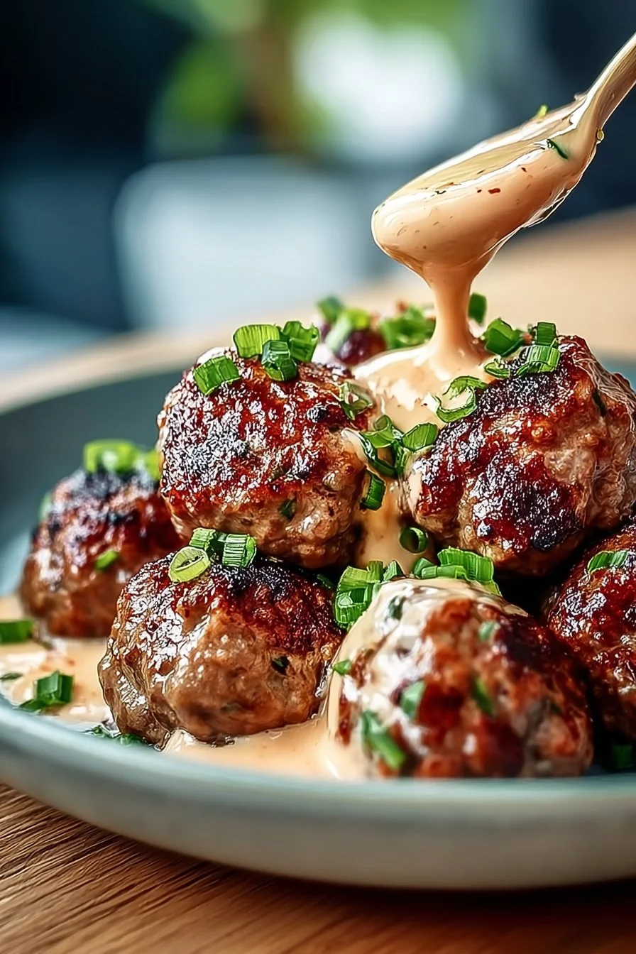 Korean BBQ Meatballs with Spicy Mayo Dip