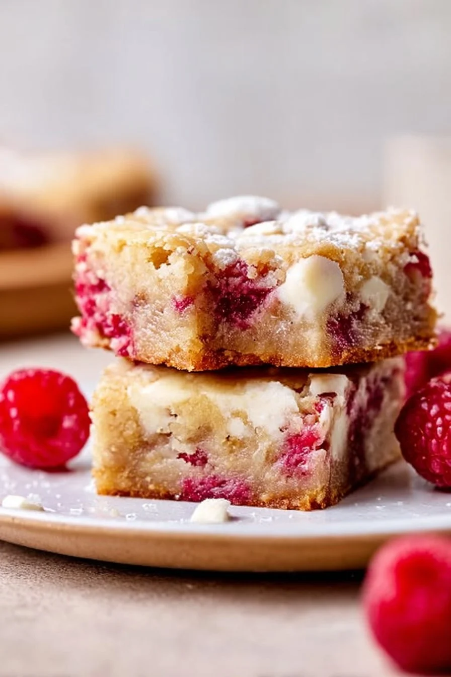 Yummy Raspberry & White Chocolate Blondies Bars/Square Recipe
