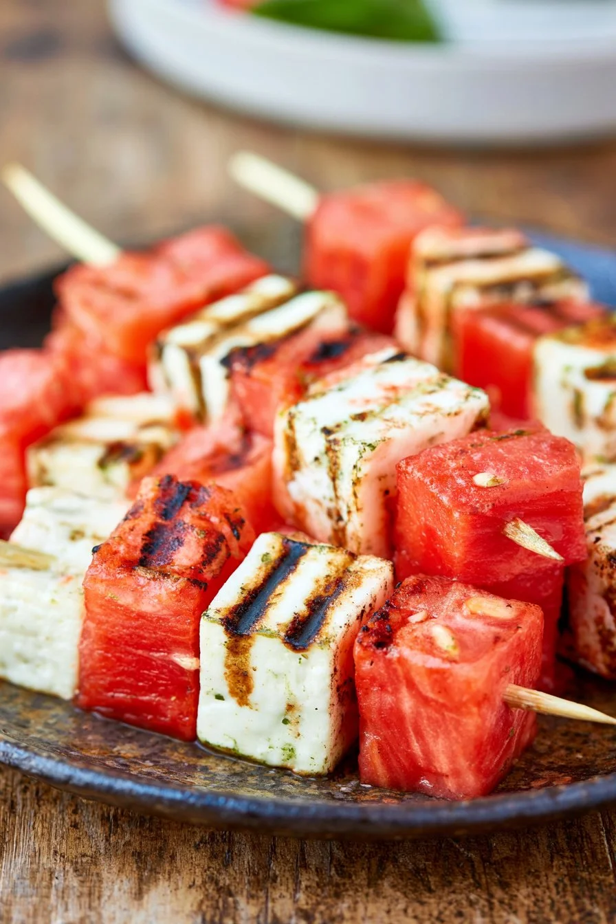 BBQ Grilled Watermelon and Cheese Skewers