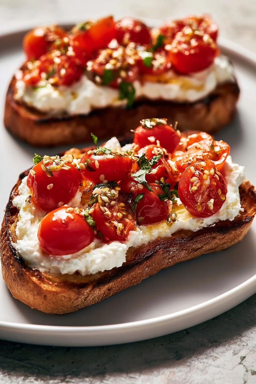 Cottage Cheese Toast with Cherry Tomatoes