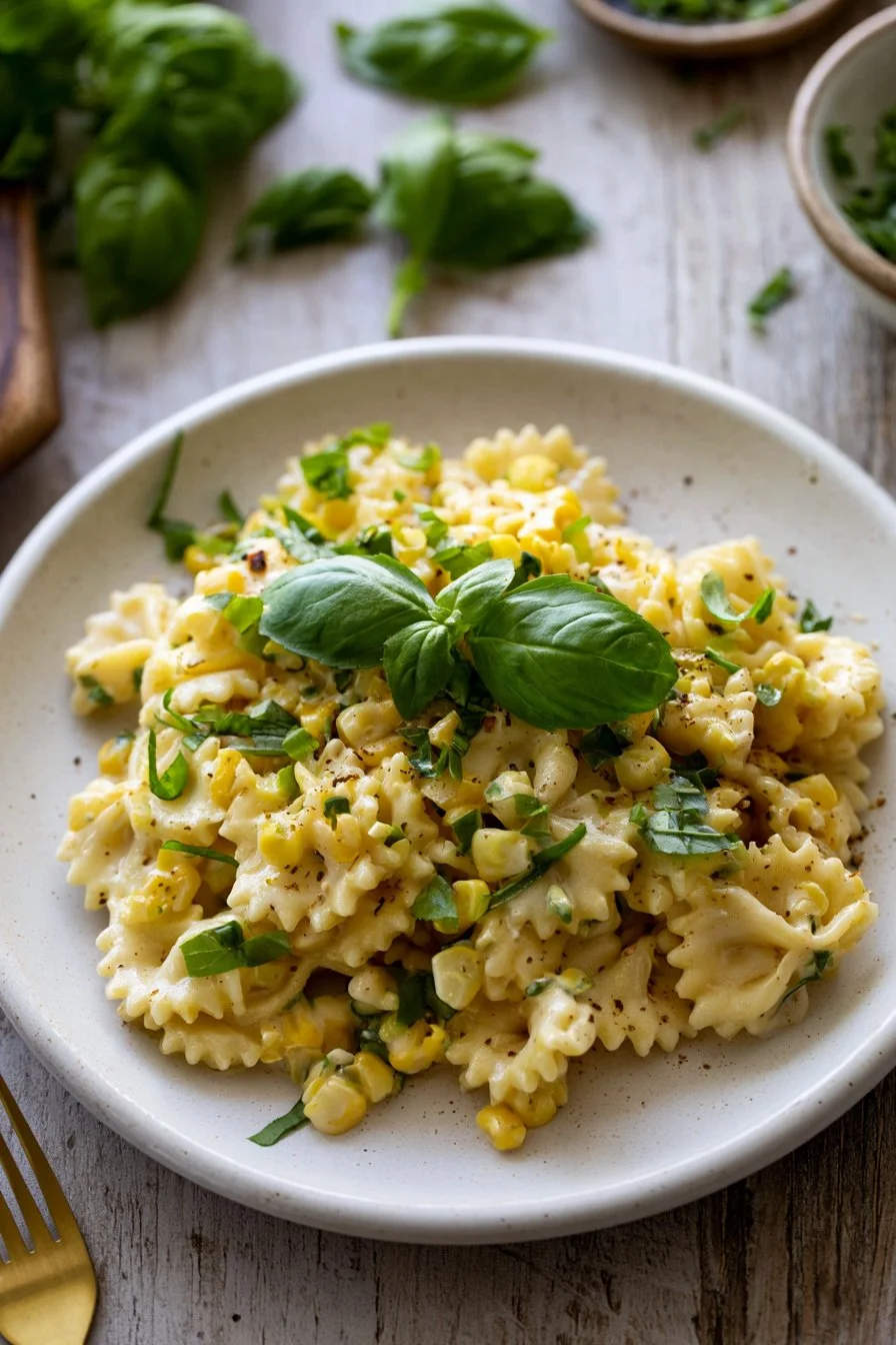 Creamy Corn Pasta With Basil Recipe