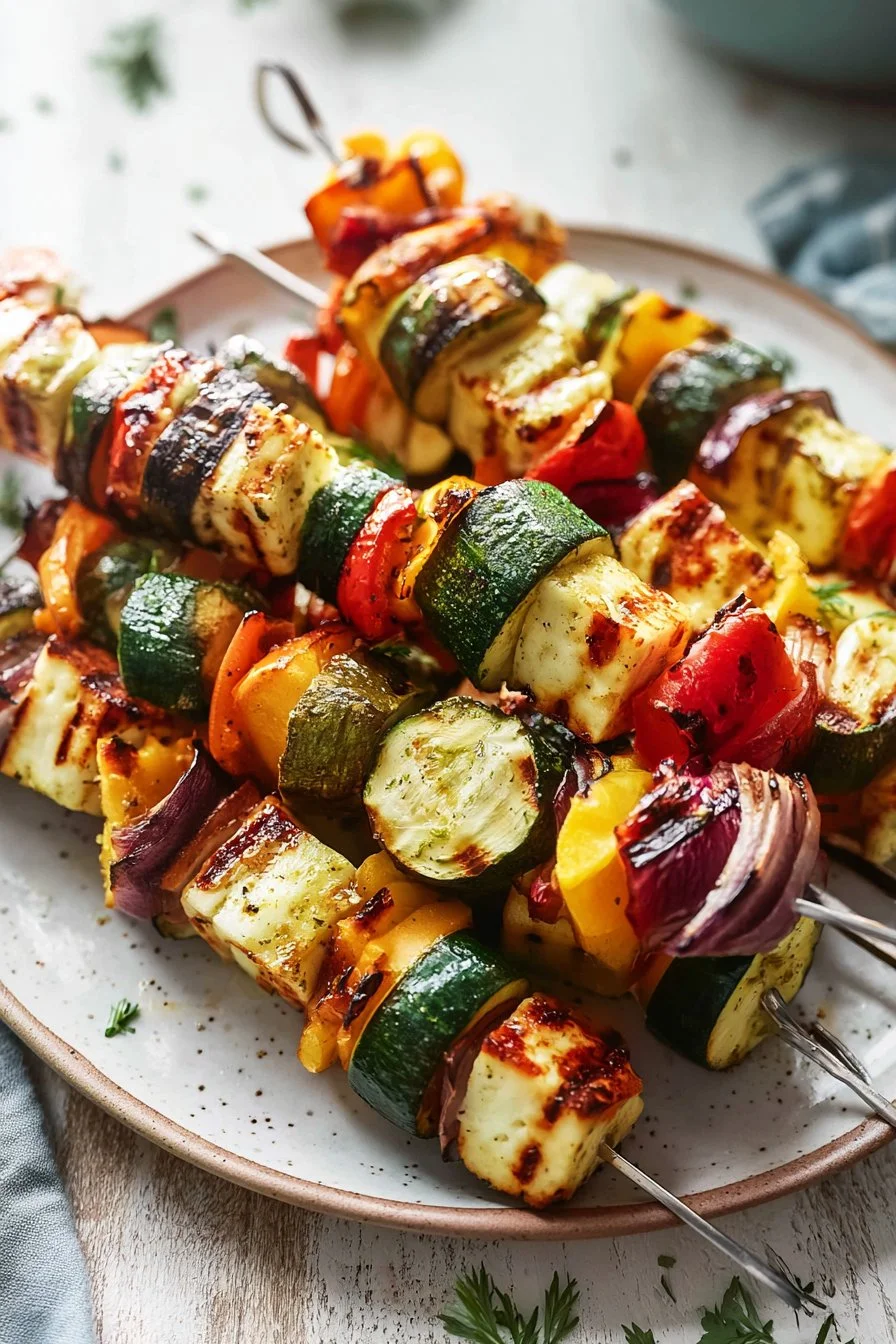 Grilled Halloumi Veggie Skewers