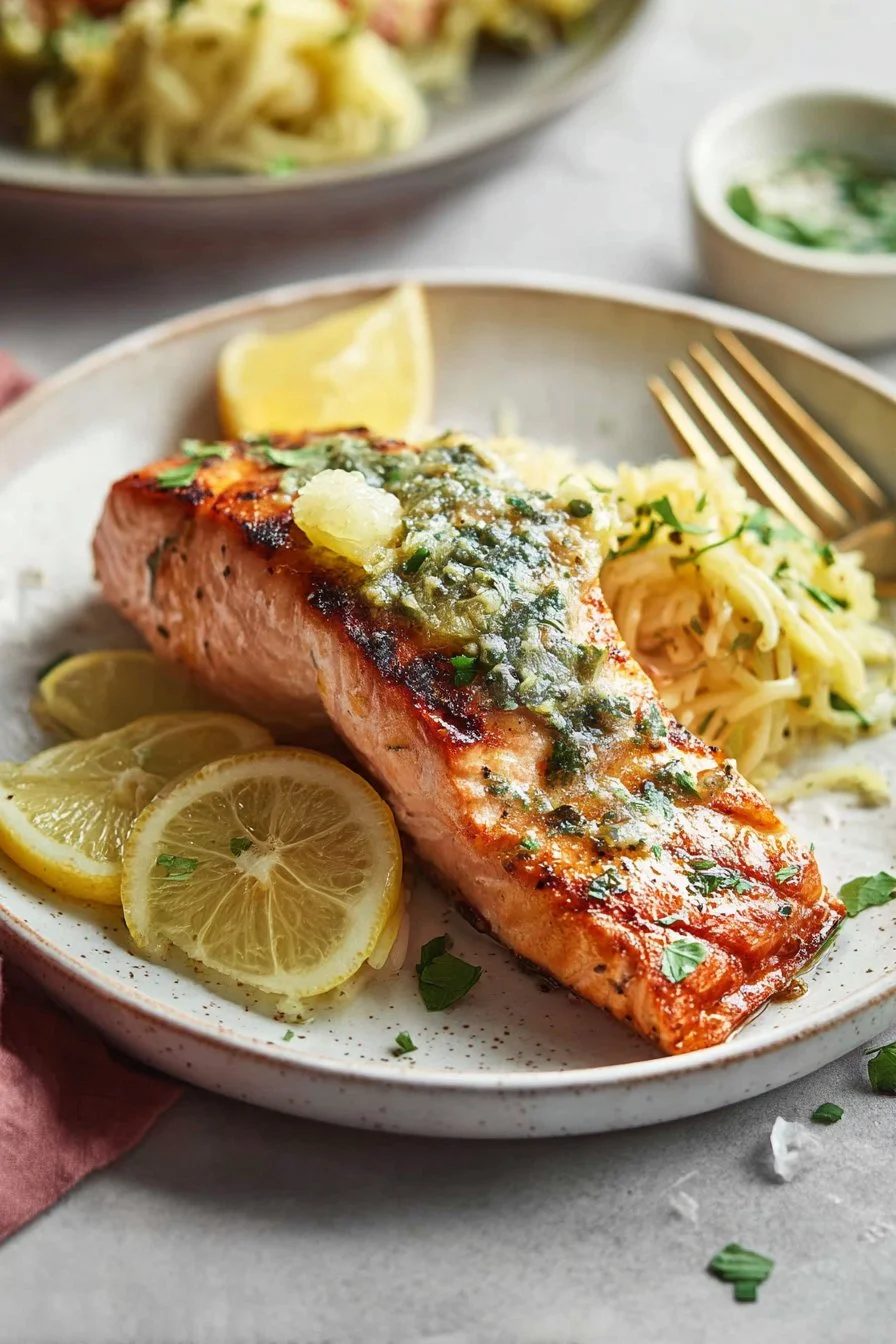 Grilled Salmon with Lemon Garlic Butter