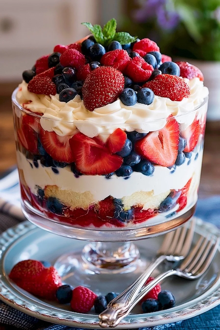 Red, White and Blueberry Trifle