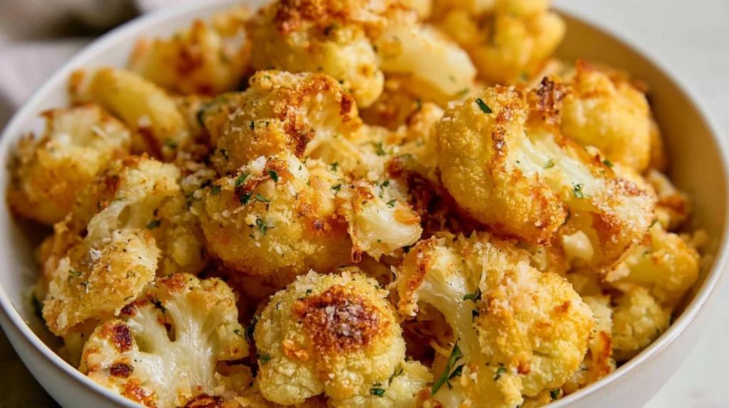 Crispy Air Fryer Parmesan Cauliflower with cheese and herbs