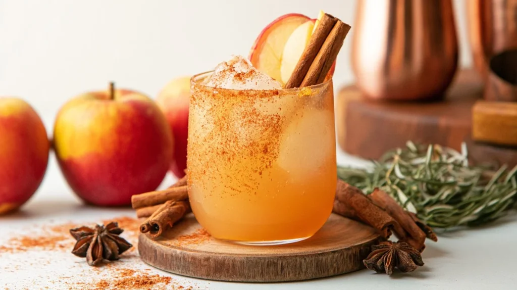Refreshing Apple Cider Mocktail served in a glass with fall decorations